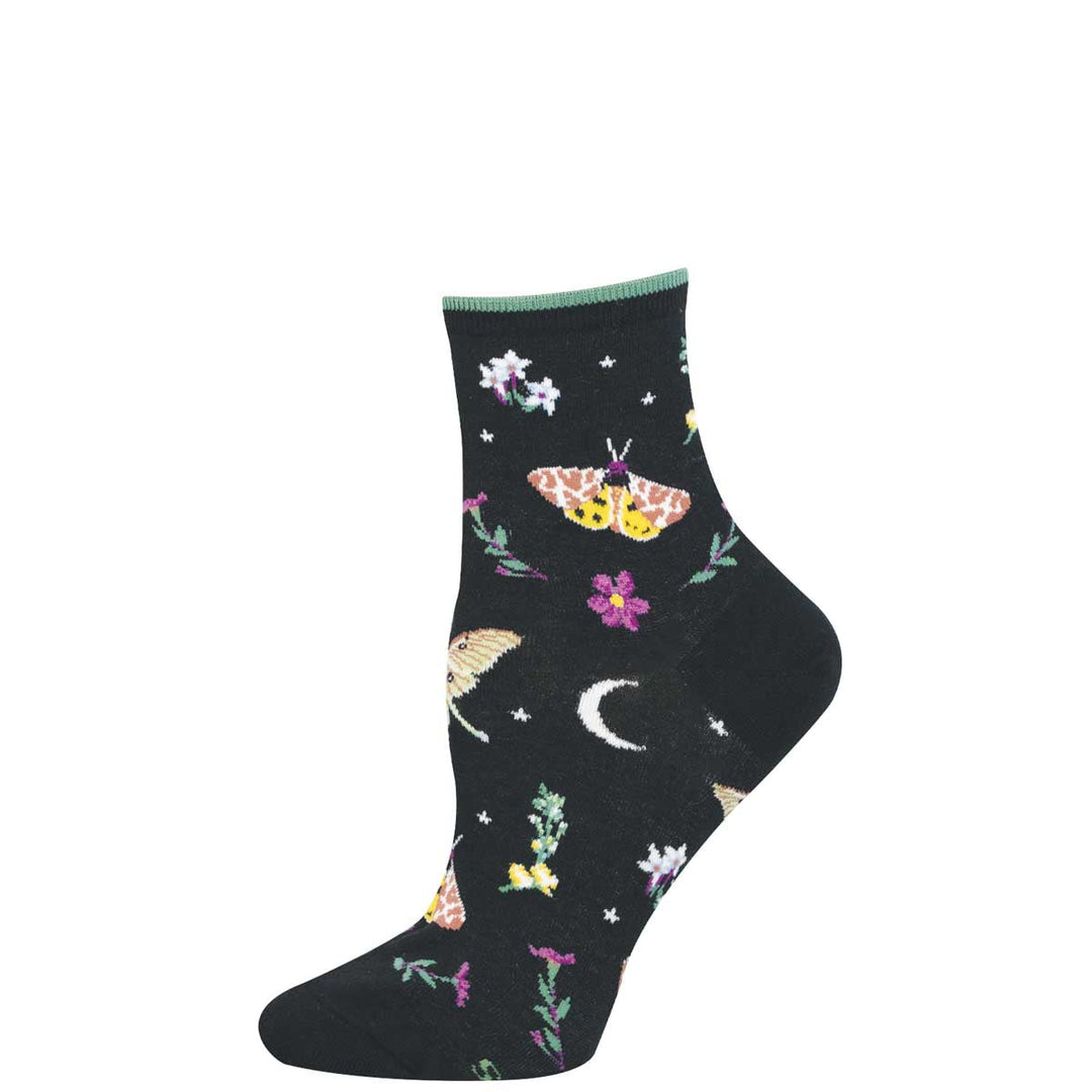 Botanical Moths Cotton Mini Crew Socks - Women