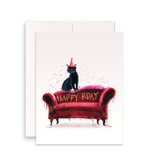 Cat Scratch Couch Birthday Card Funny