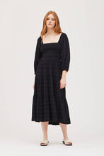 Load image into Gallery viewer, SMOCKING TIERED MIDI DRESS BLACK
