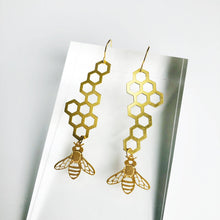 Load image into Gallery viewer, Honeybee &amp; Honeycomb Earrings
