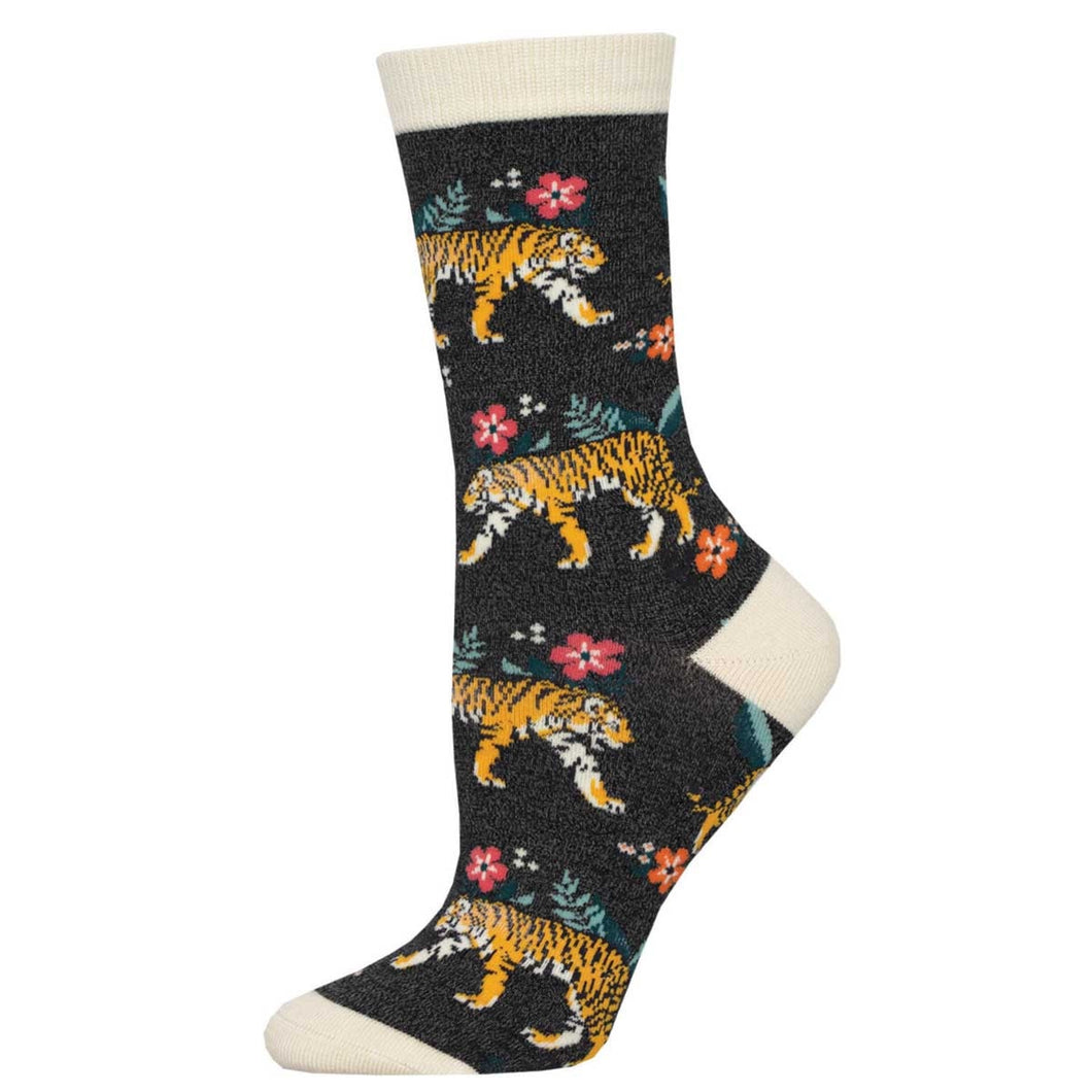 Tiger Floral- Graphic Bamboo Crew Socks - Women