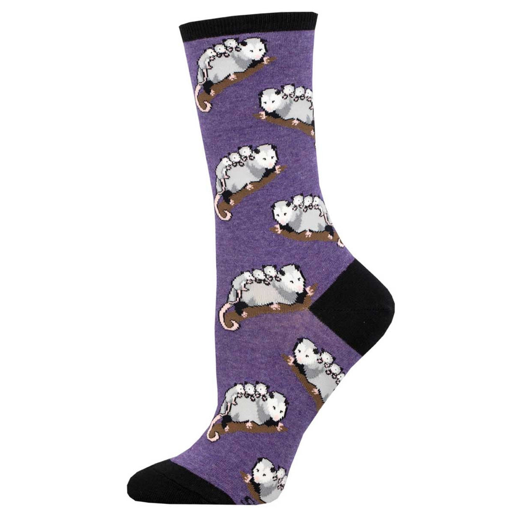Opossum Posse - Graphic Cotton Crew Socks - Women