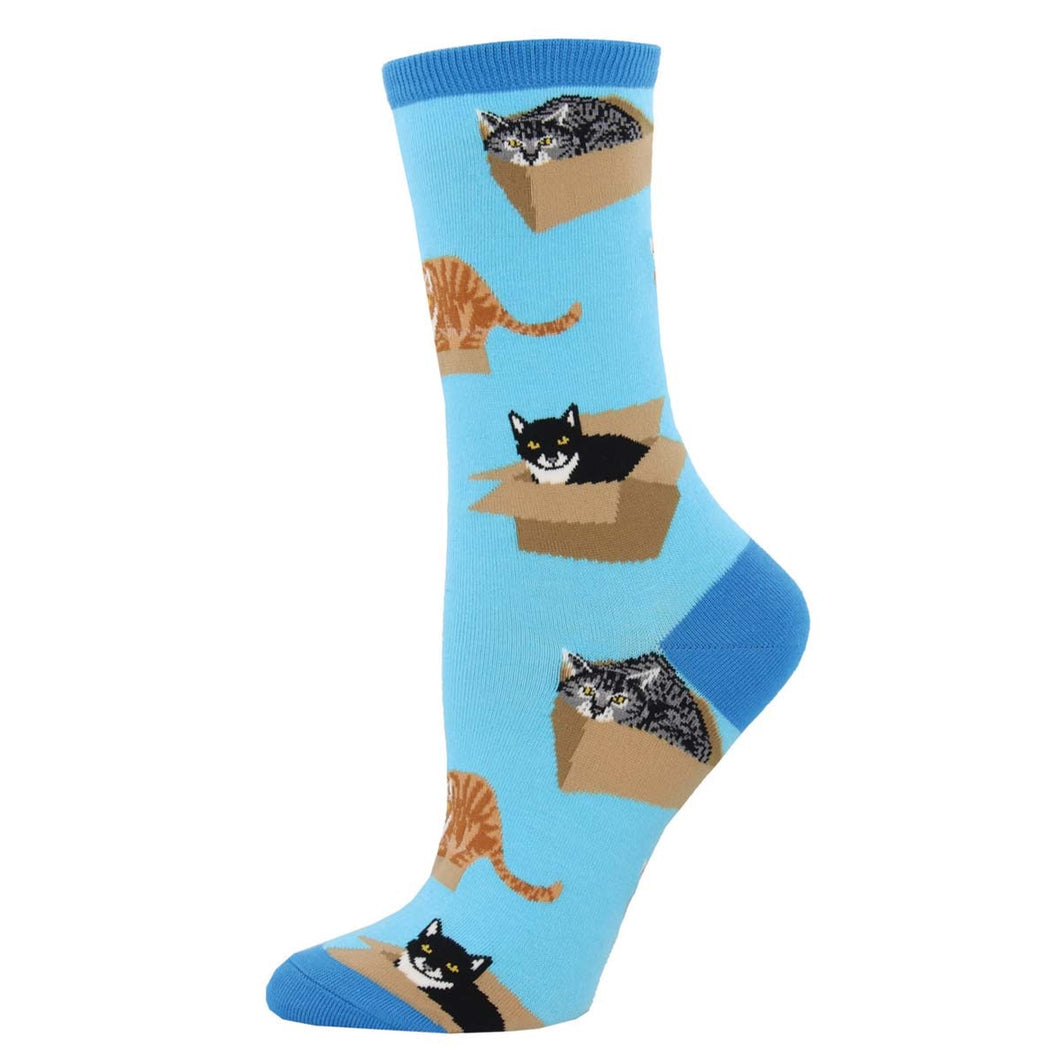 Cat In A Box - Graphic Cotton Crew Socks - Women