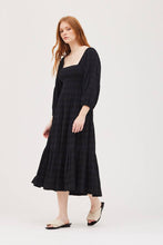Load image into Gallery viewer, SMOCKING TIERED MIDI DRESS BLACK
