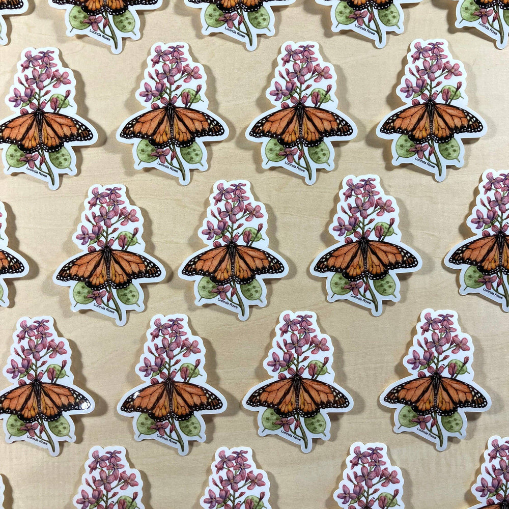 Vinyl Sticker - Monarch Butterfly On Honesty