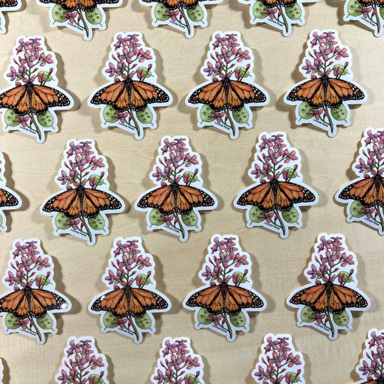 Vinyl Sticker - Monarch Butterfly On Honesty