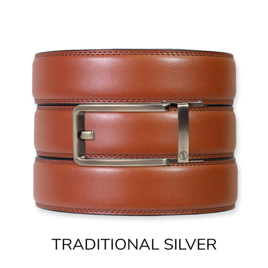 Chili Brown Leather Ratchet Belt &amp; Buckle Set