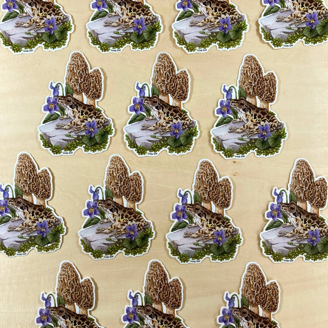 Pickerel Frog With Morels - Vinyl Sticker -
