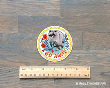 Load image into Gallery viewer, Go Away Raccoon Hex Sign PA Dutch Vinyl Sticker
