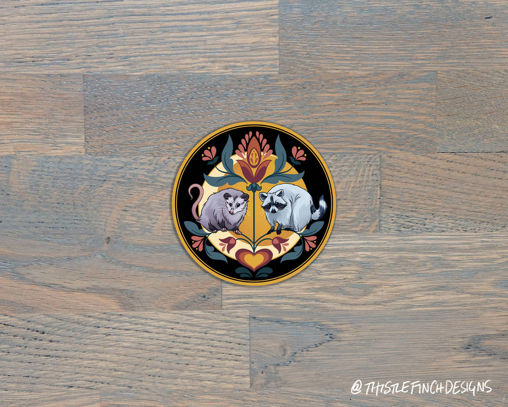 Raccoon & Opossum Hex Sign PA Dutch Vinyl Sticker