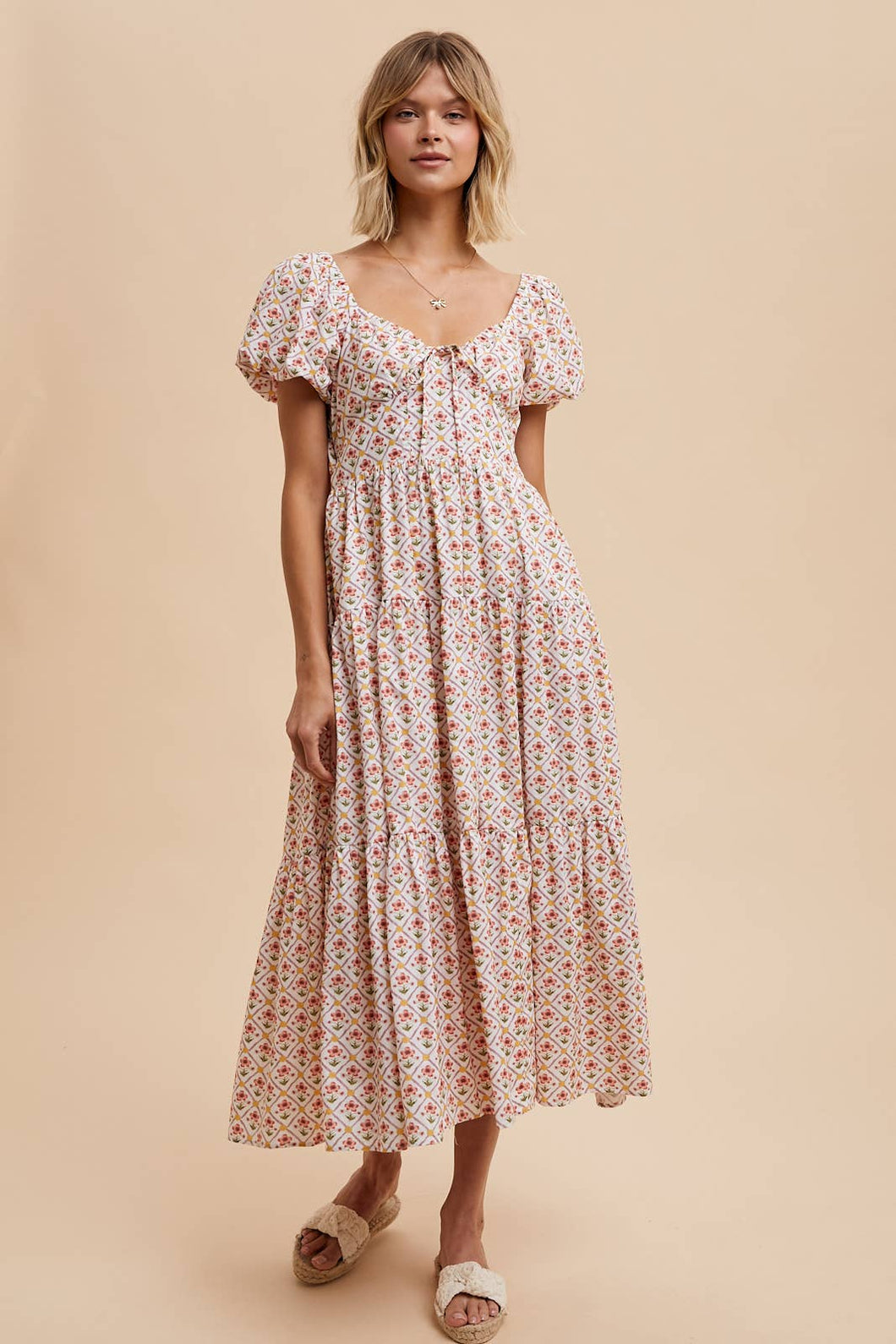 COTTON FLORAL SWEETHEART MAXI DRESS