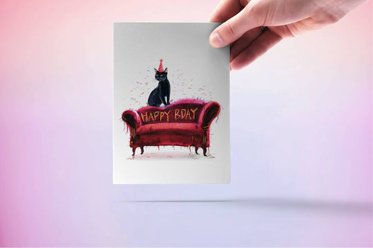 Cat Scratch Couch Birthday Card Funny
