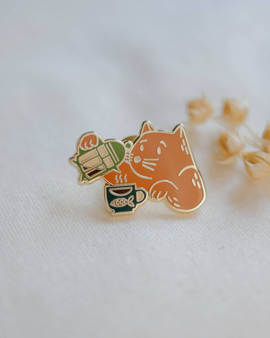 Coffee Cat (Orange) Enamel Pin