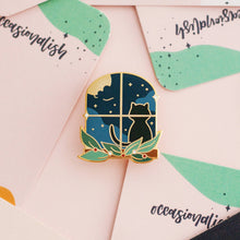 Load image into Gallery viewer, Cat Window Enamel Pin
