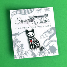 Load image into Gallery viewer, Skeleton Cat Enamel Pin- Halloween Cat Pin
