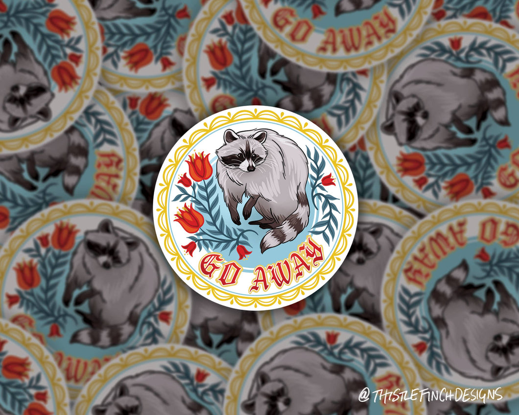 Go Away Raccoon Hex Sign PA Dutch Vinyl Sticker