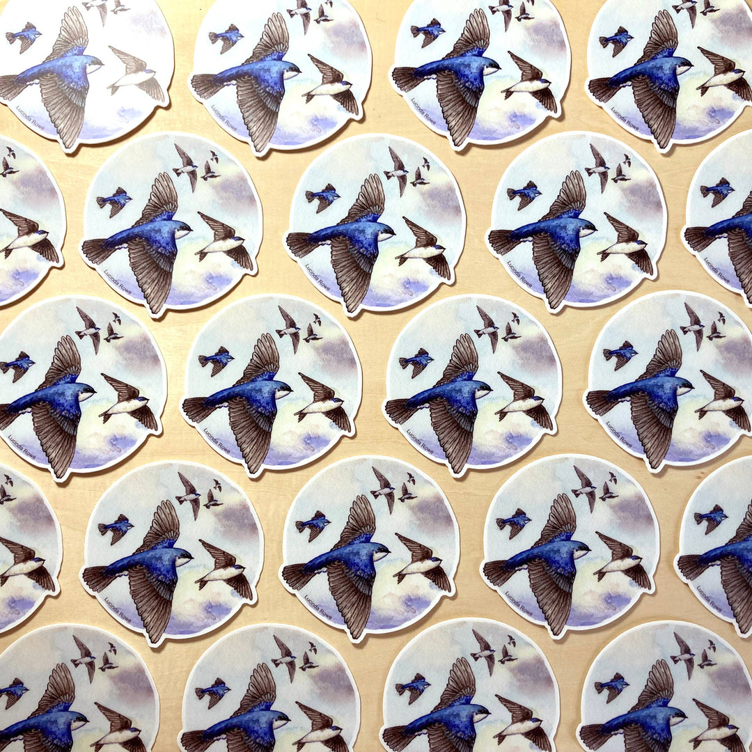 Vinyl Sticker - Tree Swallows Flying