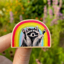 Load image into Gallery viewer, Rainbow Raccoon Wooden Pin
