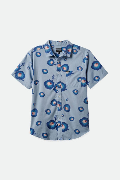 CHARTER PRINT S/S WVN - DUSTY BLUE/PACIFIC BLUE/CORAL