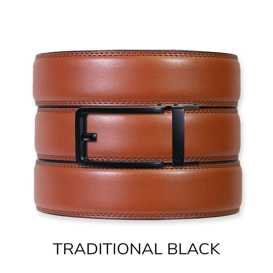 Chili Brown Leather Ratchet Belt &amp; Buckle Set