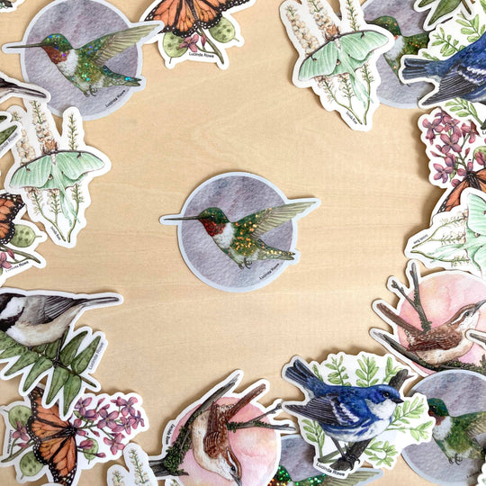 Ruby-throated Hummingbird Glitter - Vinyl Sticker -