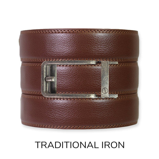 Chestnut Leather Ratchet Belt &amp; Buckle Set