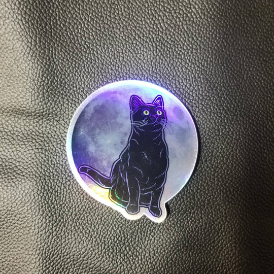Sticker: Cat Moon Night, 3"  Holographic Vinyl