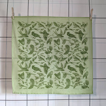 Load image into Gallery viewer, Bandana | birds - green screenprinted birder scarf neckerchief
