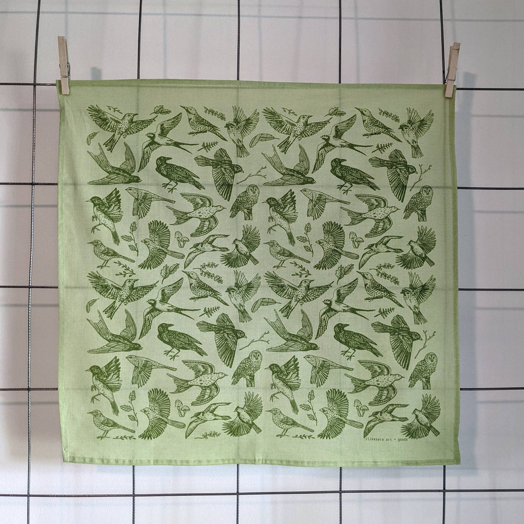 Bandana | birds - green screenprinted birder scarf neckerchief