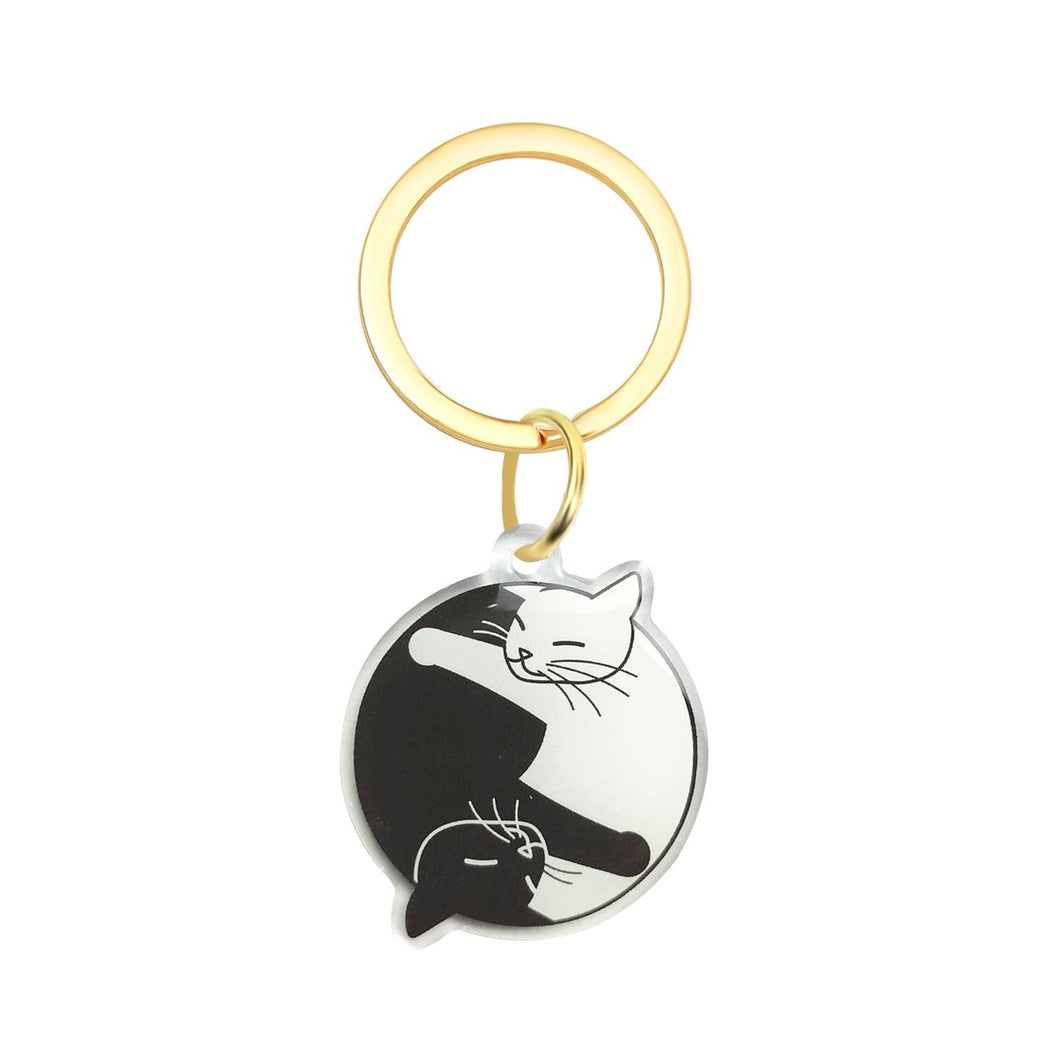 Yin Yang Cat Acrylic Keychain - Black & White Cat Lovers