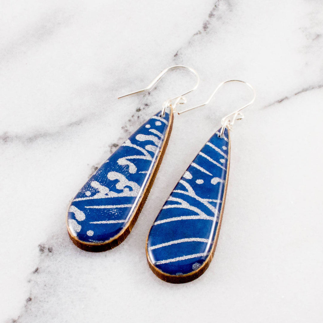 Blue + Silver Wave Teardrop Earrings