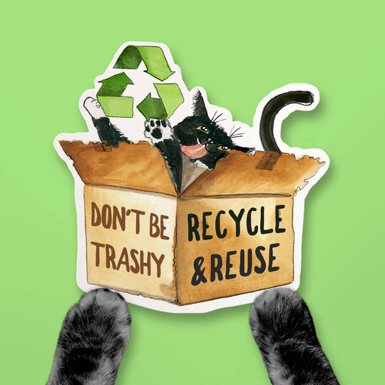 Recycle Box Cat - Funny Vinyl Sticker