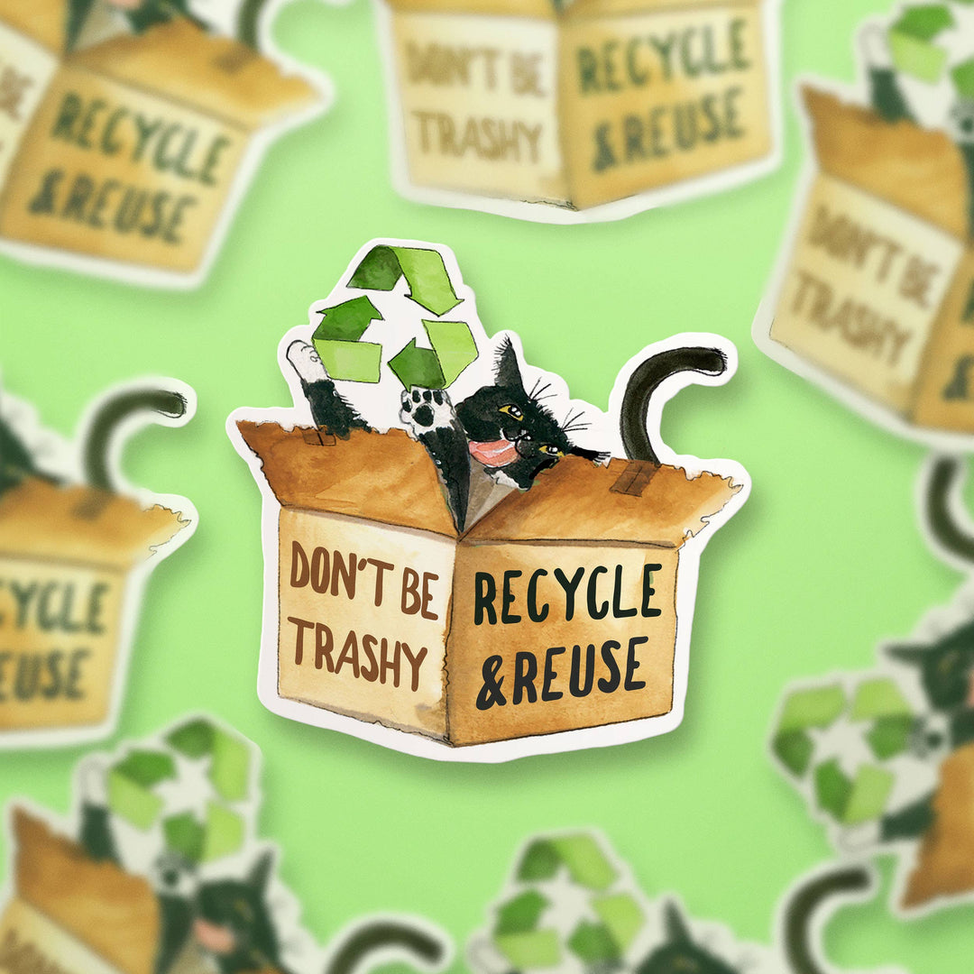 Recycle Box Cat - Funny Vinyl Sticker