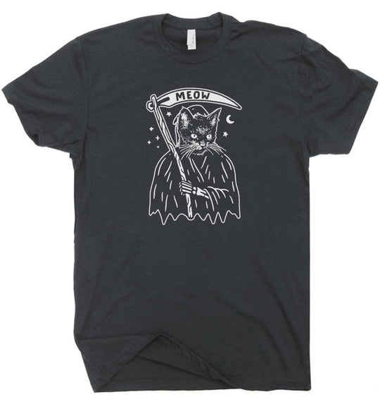 Grim Reaper Cat Shirt Funny Meow Cute Funny Graphic Tee