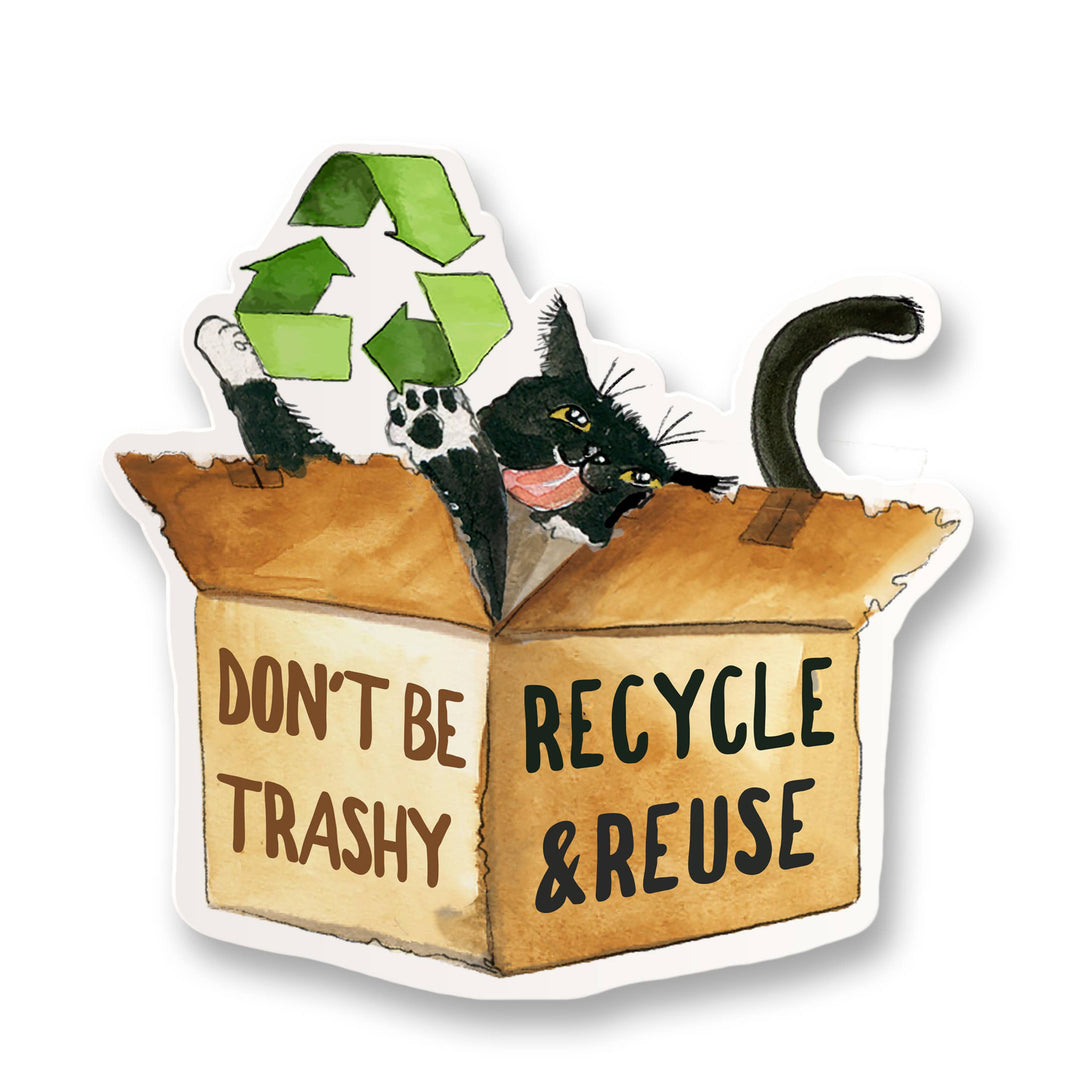 Recycle Box Cat - Funny Vinyl Sticker