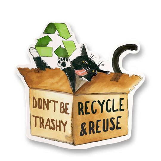 Recycle Box Cat - Funny Vinyl Sticker