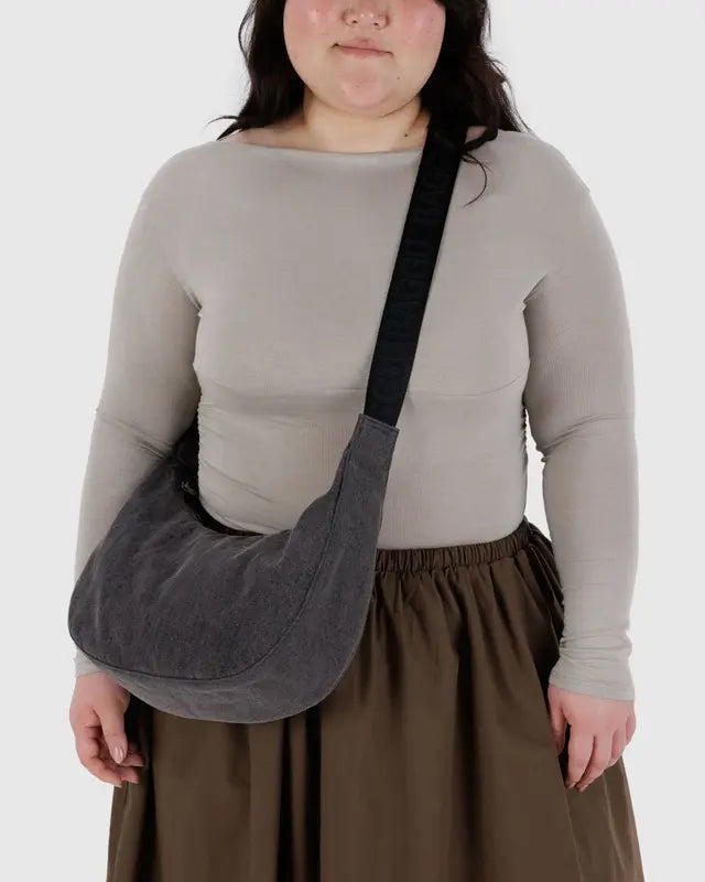Medium Denim Crescent Bag
