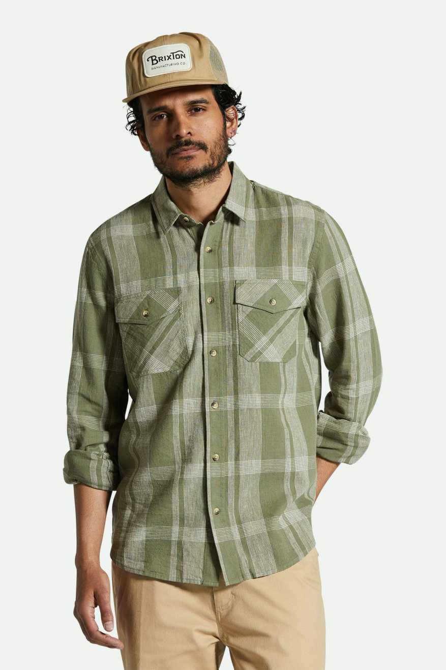 Memphis Lenen Blend L/S - Olive Surplus/Whitecap