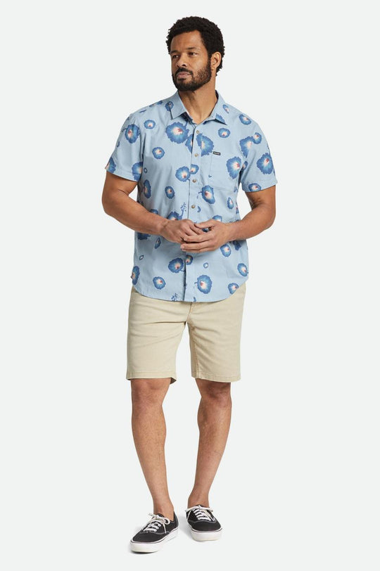 CHARTER PRINT S/S WVN - DUSTY BLUE/PACIFIC BLUE/CORAL