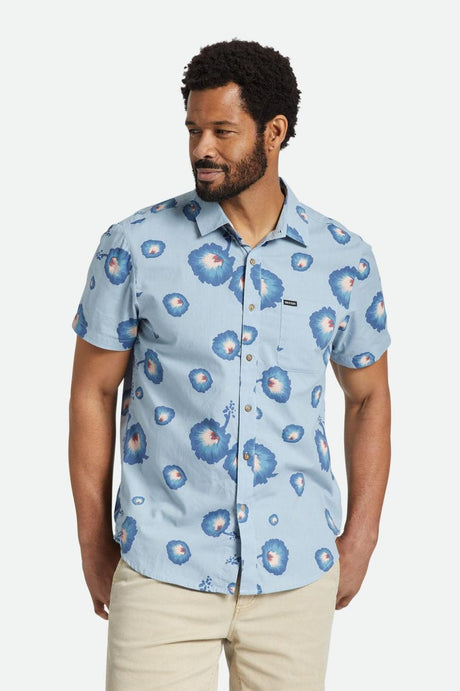 CHARTER PRINT S/S WVN - DUSTY BLUE/PACIFIC BLUE/CORAL