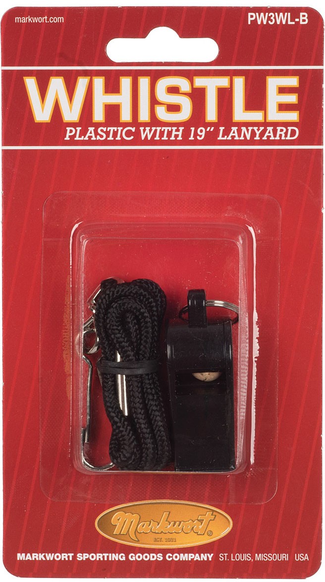 Black Plastic Whistle with 19" Lanyard