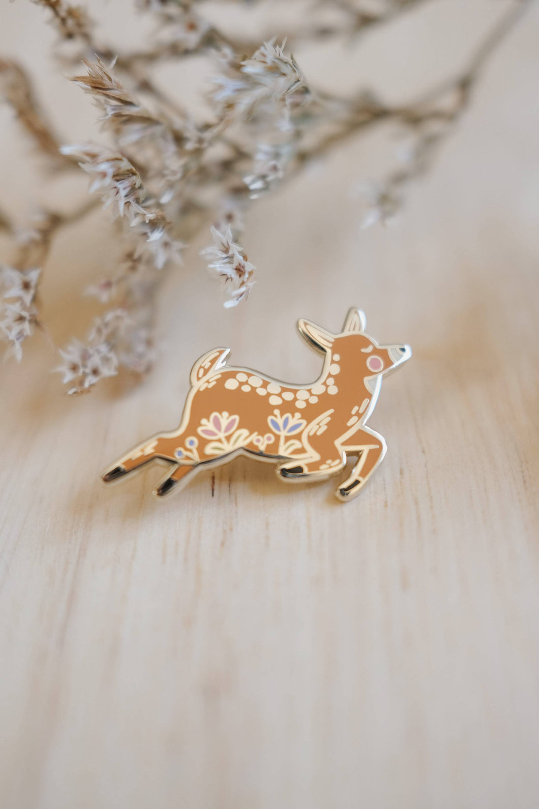 Deer Daylily Enamel Pin (With Locking Clasp)