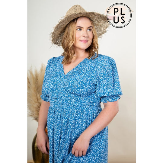 Plus Sky Blue Floral Dress