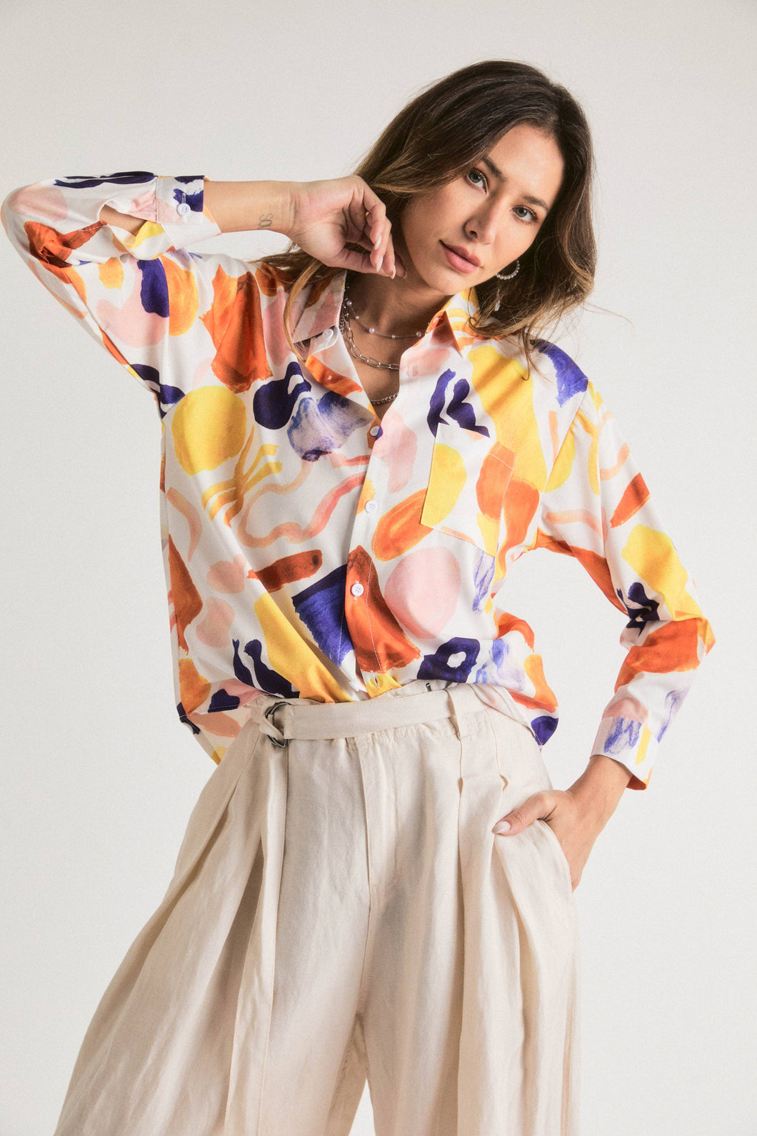 Colorful Print Button Down top