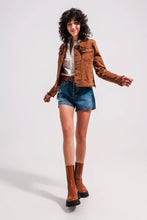 Load image into Gallery viewer, Raw edge denim jacket in brown

