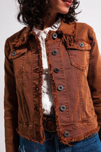 Load image into Gallery viewer, Raw edge denim jacket in brown
