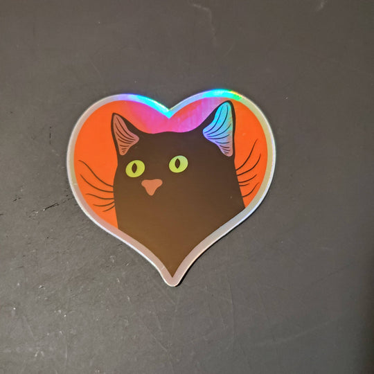 Sticker: Black Heart Cat, Holographic 3" Vinyl