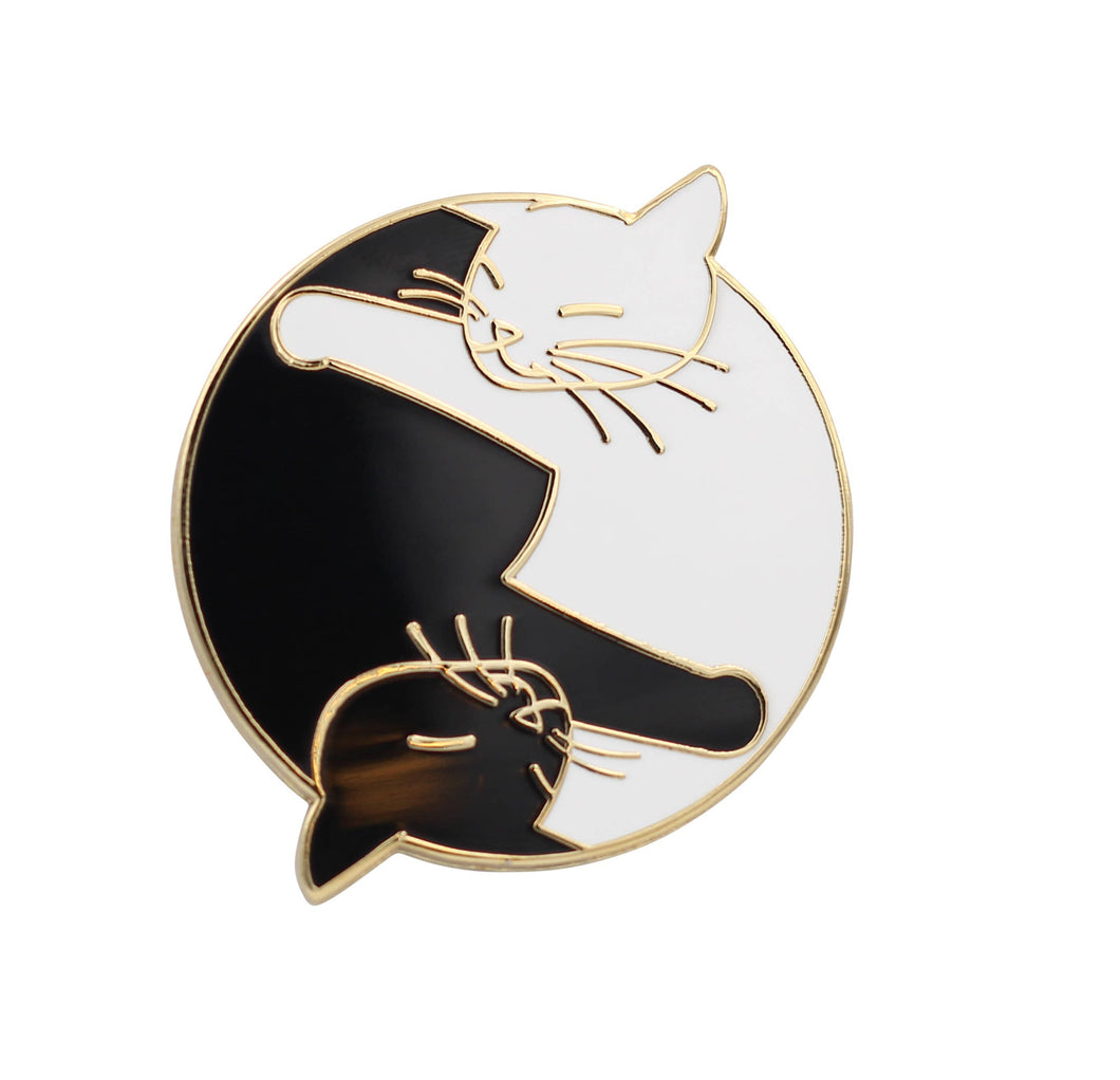 Yin Yang Cat Pin - White & Black Cat Lovers Enamel Pin