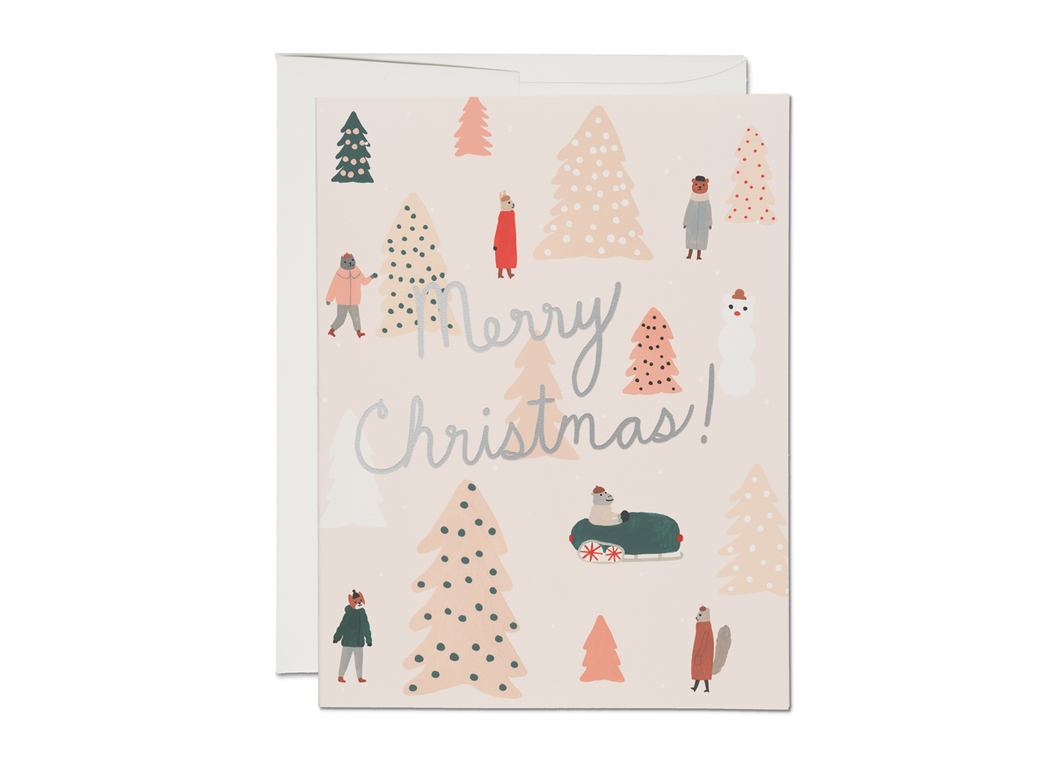 Pink Trees Christmas greeting card