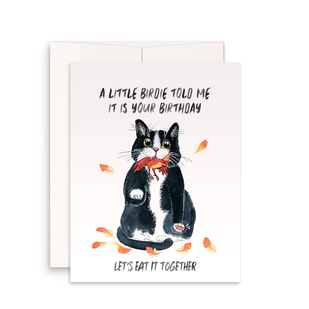 Birdie Birthday Cat - Funny Birthday Card